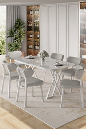 Hanah Home Axton Juego de Mesa y Sillas de 7 Piezas Blanco y Gris